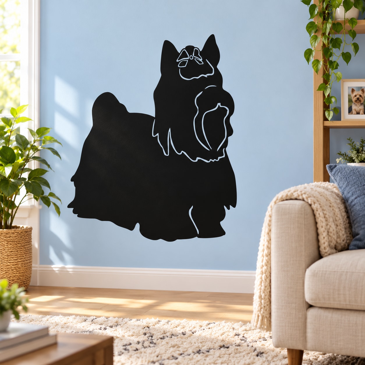 Black Yorkshire terrier decal sticker with groomed dog silhouette