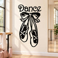 Ballerina dance wall decal set with “Dance” text and ribbon ballet shoes silhouette