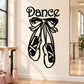 Ballerina dance wall decal set with “Dance” text and ribbon ballet shoes silhouette