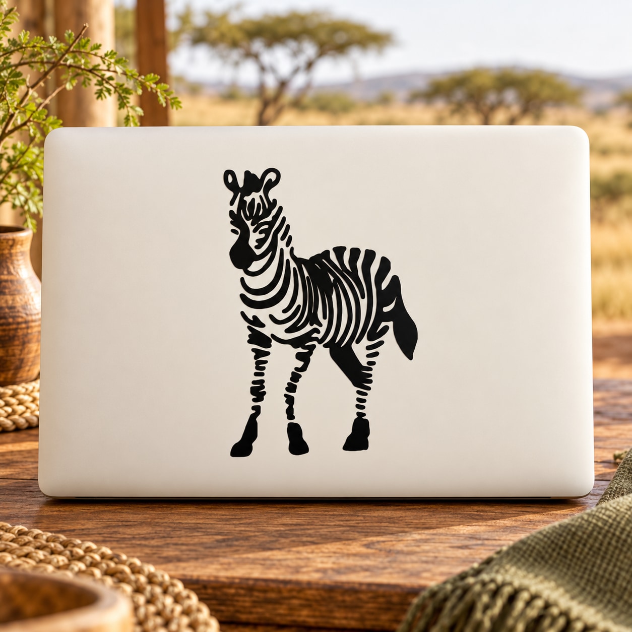 Black zebra full-body decal silhouette on light background