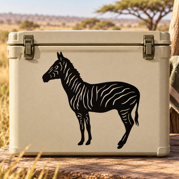 Zebra standing decal with black zebra silhouette on light backing