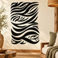 Black zebra-pattern wall decal with bold stripes and face detail