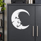 Dark moon wall decal with a white crescent and smiling face design