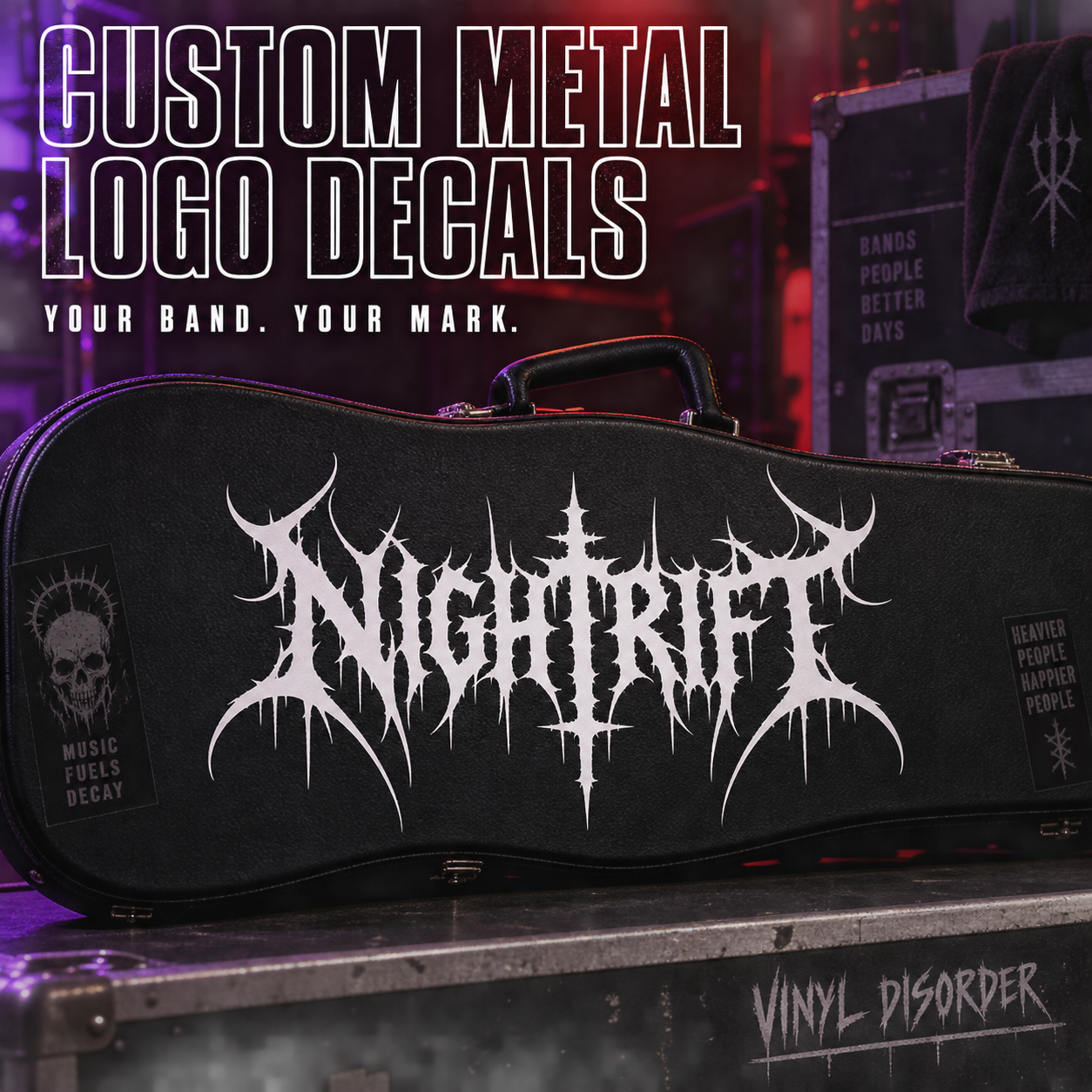 Death metal logo decals — custom graphic example; equipment not included