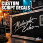 Script band lettering — custom graphic example; equipment not included