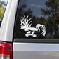 Vinyl car decal with white loon and duck silhouette on dark window