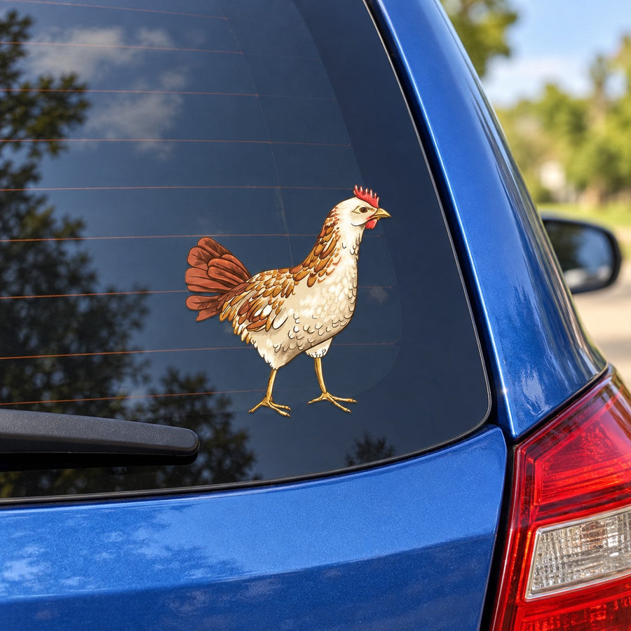 Chicken hen animal sticker with brown and white hen illustration