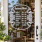 Circular business hours decal with floral border, printed hours for each day