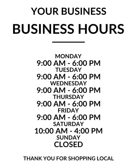 Editable Centered Classic business hours decal