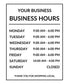 Framed business hours decal with days, times, Sunday closed, and thank you text