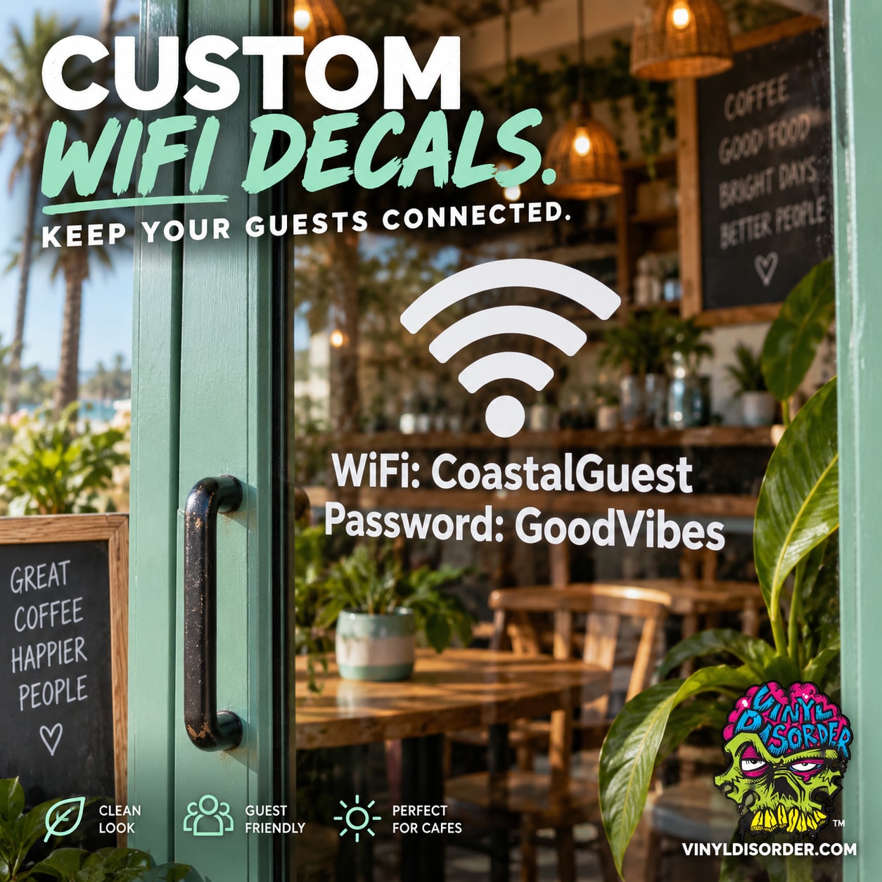 Custom public WiFi decal with WiFi icon and WiFi: CoastalGuest text