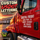 Custom USDOT lettering vinyl decal on red truck door with white and red text