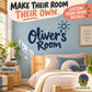 Blue cursive wall decal reading "Oliver's Room" for custom room names