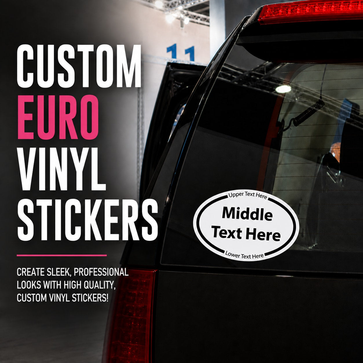 Custom Euro Vinyl Sticker — illustrative product application. Surrounding equipment and decor are not included.