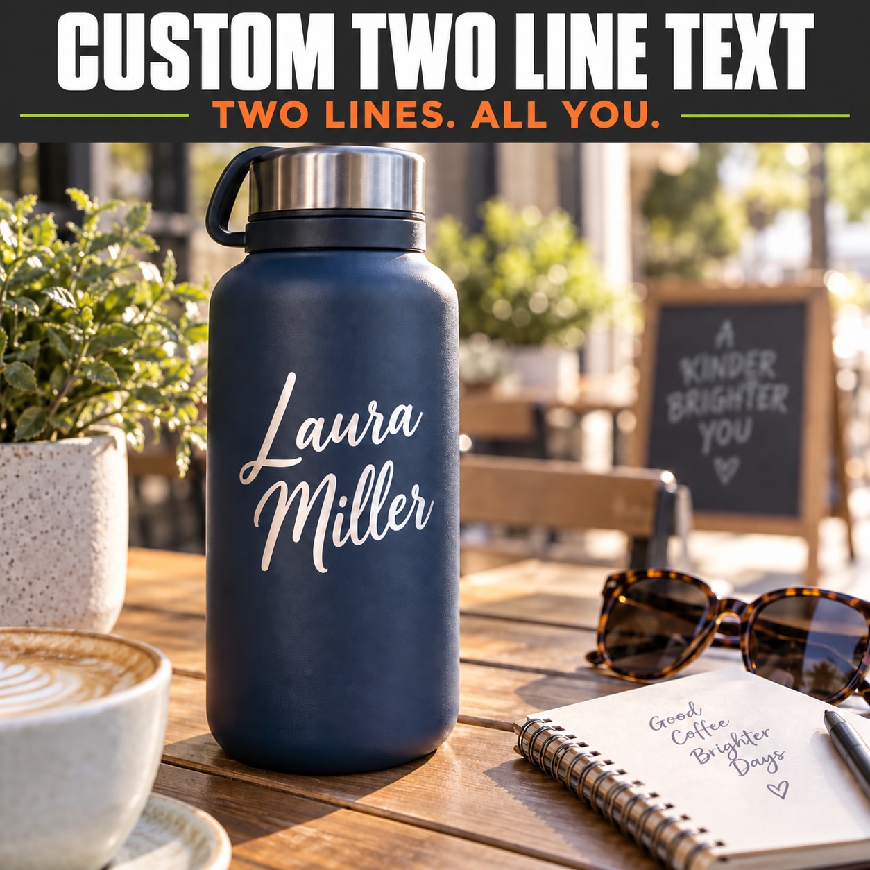 Custom Two Line Text Decal — illustrative product application. Surrounding equipment and decor are not included.
