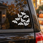 Numbered bat vinyl decal on window, black bat silhouettes with white numbers