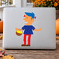 Halloween monster character decal on a light surface: boy with blue hair holding candy bucket