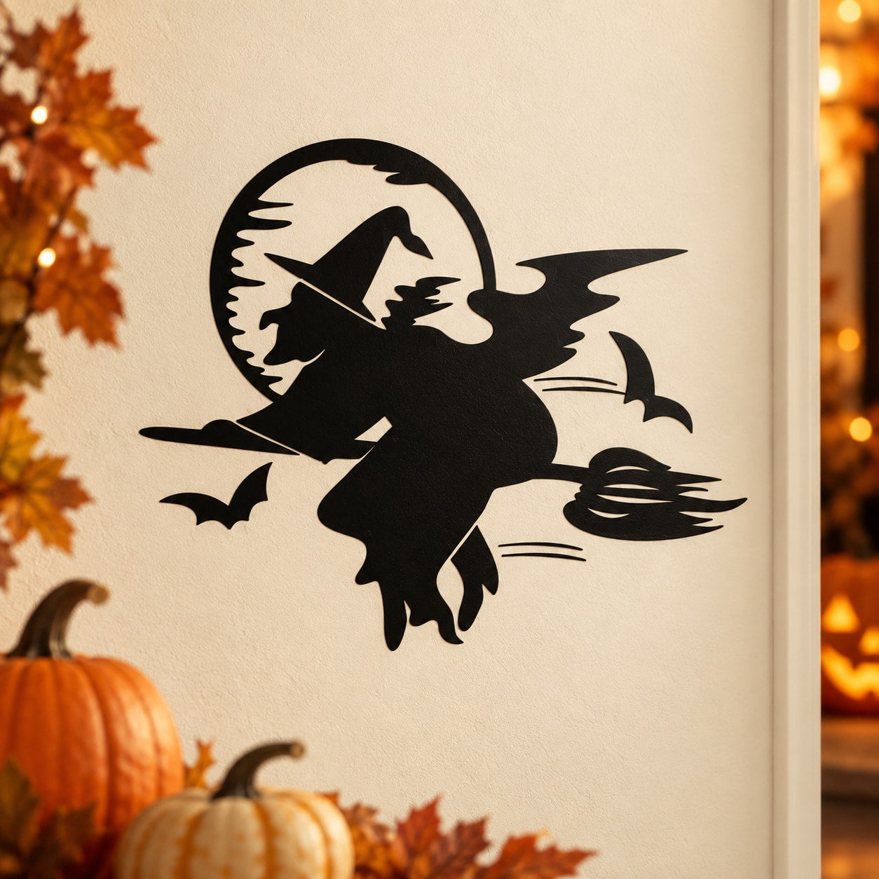 Black witch flying broom car window vinyl decal sticker