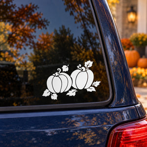 Thanksgiving pumpkin window vinyl decals, white two-pumpkin with leaves on car glass