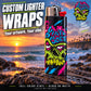 Custom lighter vinyl wrap sticker with colorful skull face design on lighter