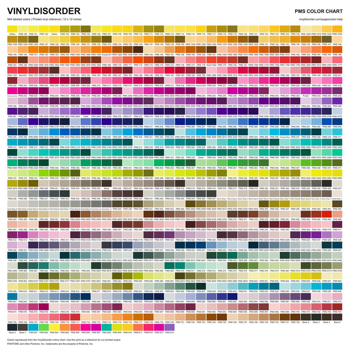VinylDisorder printed chart with all 944 labeled colors