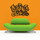Graffiti vinyl wall decal with black tag-style lettering and icons