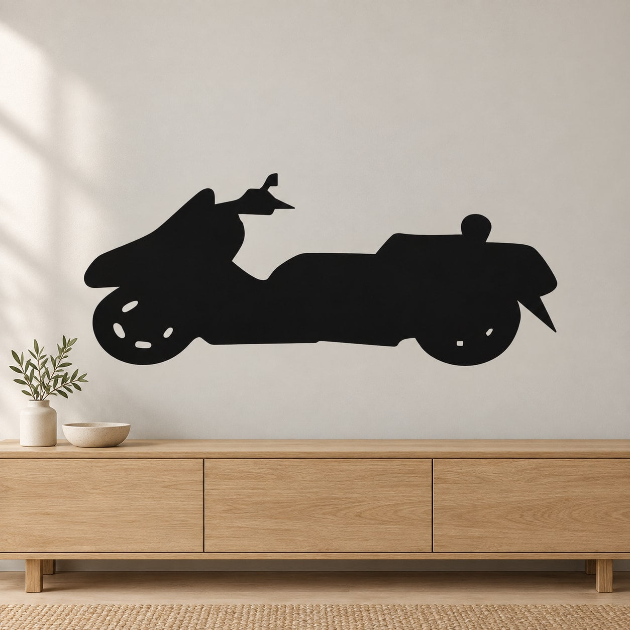 Black scooter side silhouette decal, small motorbike sticker