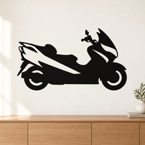 Black scooter wall decal with rider and swoosh flames style