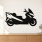 Black scooter wall decal with rider and swoosh flames style