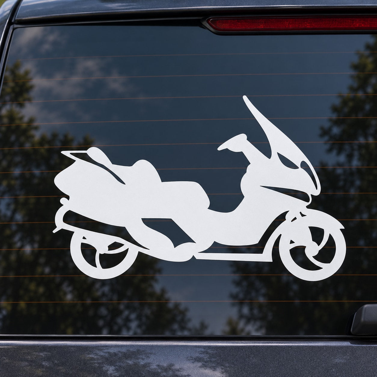 White side-view scooter decal sticker with front wheel and handlebars outline