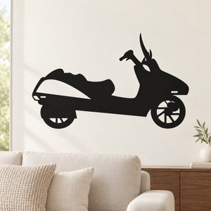 Black scooter silhouette decal with rider, for wall or door