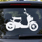 White little scooter vinyl decal, side profile riding pose.