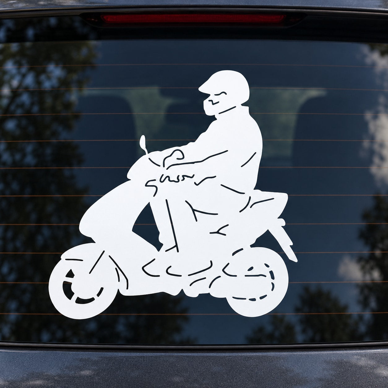 White scooter rider silhouette decal for cars