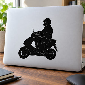 Black scooter rider silhouette decal for laptops