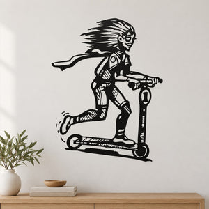 White girl riding kids scooter wall decal
