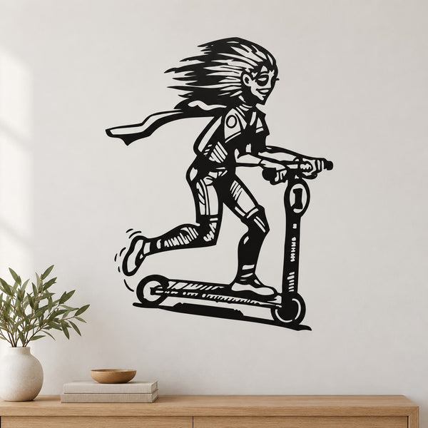 White girl riding kids scooter wall decal
