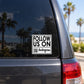 Square vinyl car sticker reading “FOLLOW US ON Instagram” with QR code