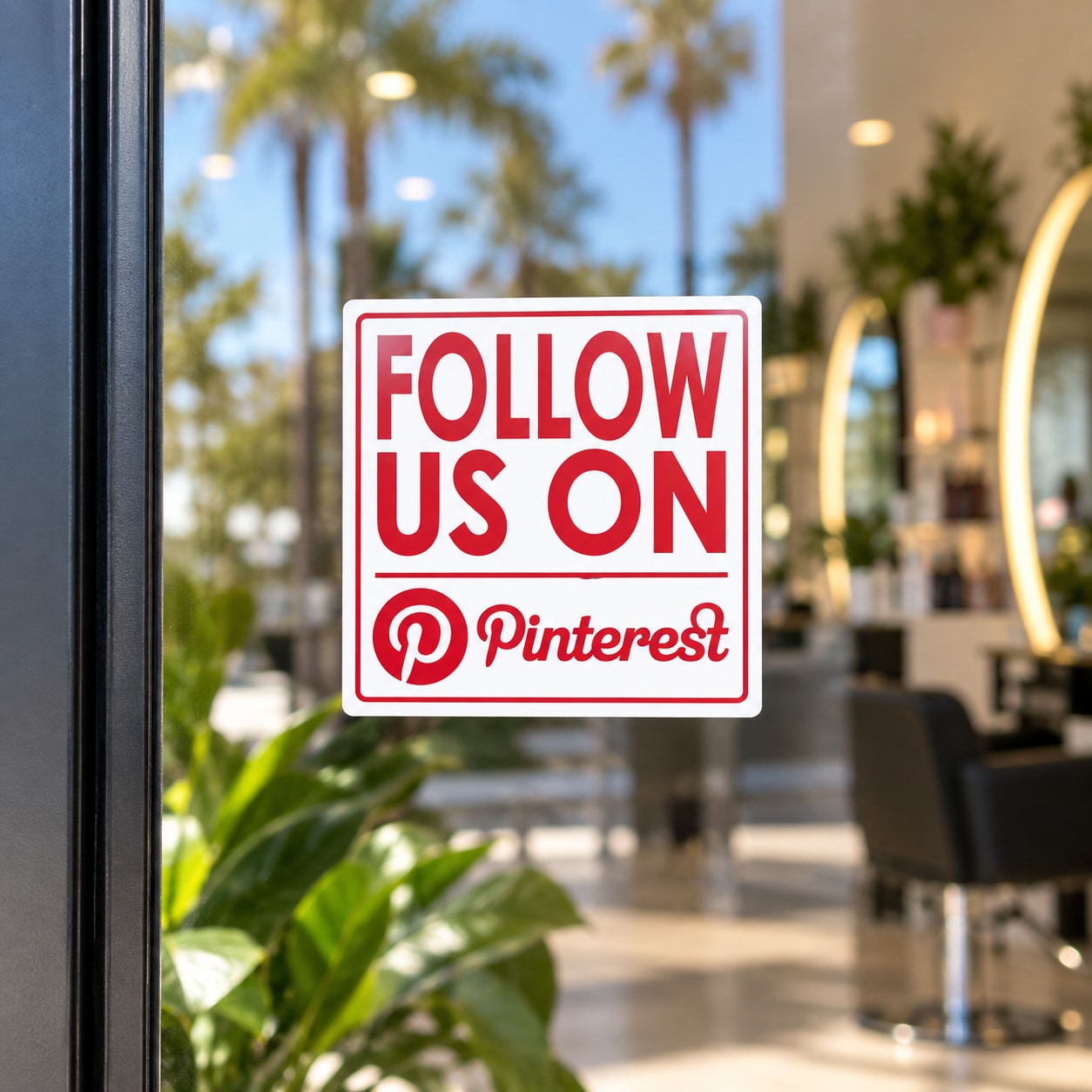 Vinyl car sticker with red and white "FOLLOW US ON Pinterest" text