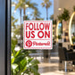 Vinyl car sticker with red and white "FOLLOW US ON Pinterest" text