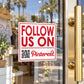 Vinyl sticker with FOLLOW US ON Pinterest and QR code, red and white