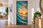 Vinyl wrap door skin sticker with ocean wave sunset graphic over a door panel