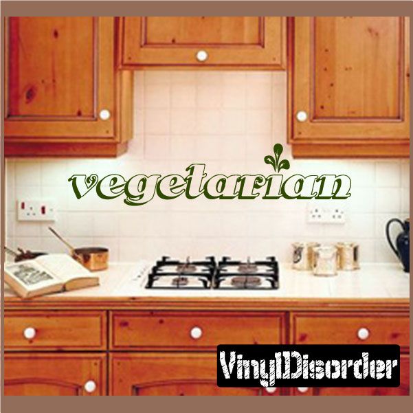 Vegetarian wall decal with green script text and small sprout above