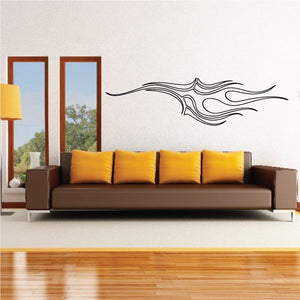 Vehicle pinstripe vinyl decal with black flame-style racing stripes for car or wall