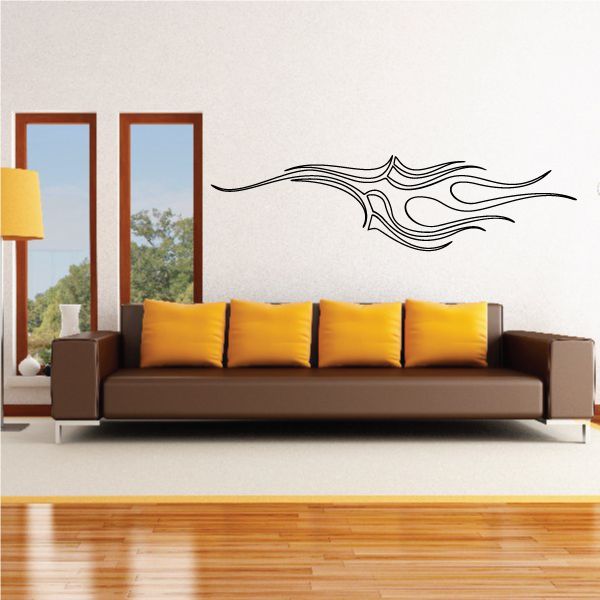 Vehicle pinstripe vinyl decal with black flame-style racing stripes for car or wall