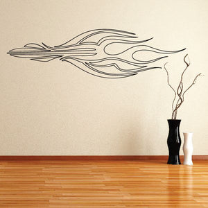 Vehicle pinstripe vinyl decal with black flame-style line graphics