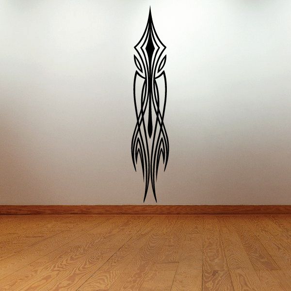 Black pinstripe vinyl decal with tall flame-like tribal spear design