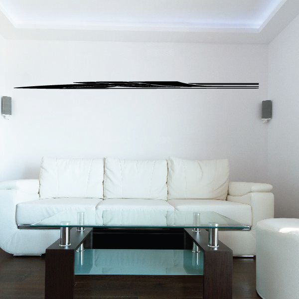 Black vinyl pinstripe decal, two thin horizontal stripes on wall above couch.