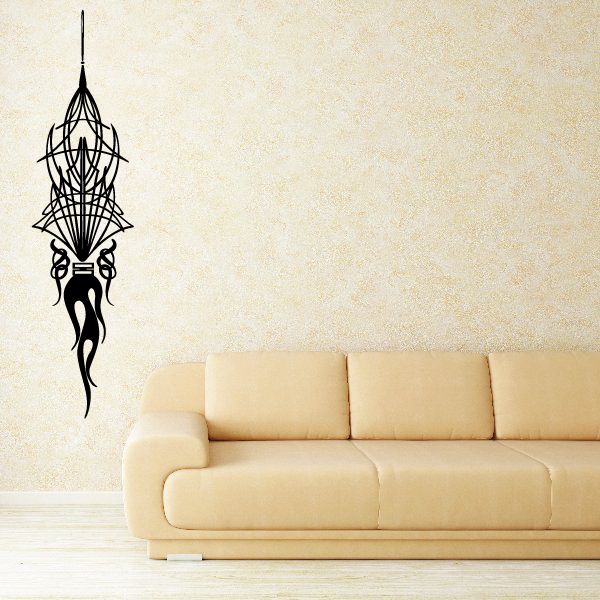 Black pinstripe vehicle vinyl wall decal with ornate flame-like line design
