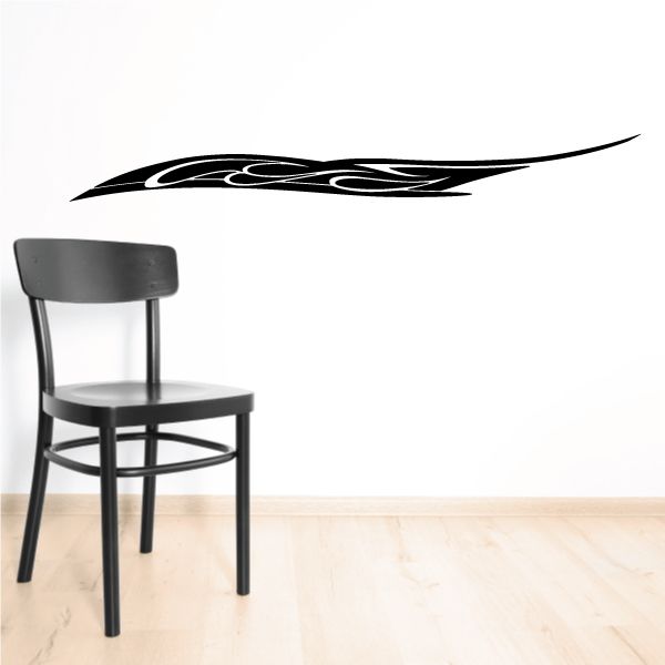 Black pinstripe vinyl decal with swooping flame-style stripe design, vehicle or wall