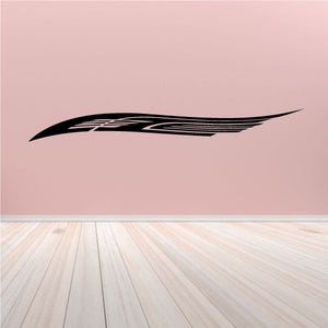 Vehicle pinstripe vinyl decal with black swoosh and pinstriped streaks